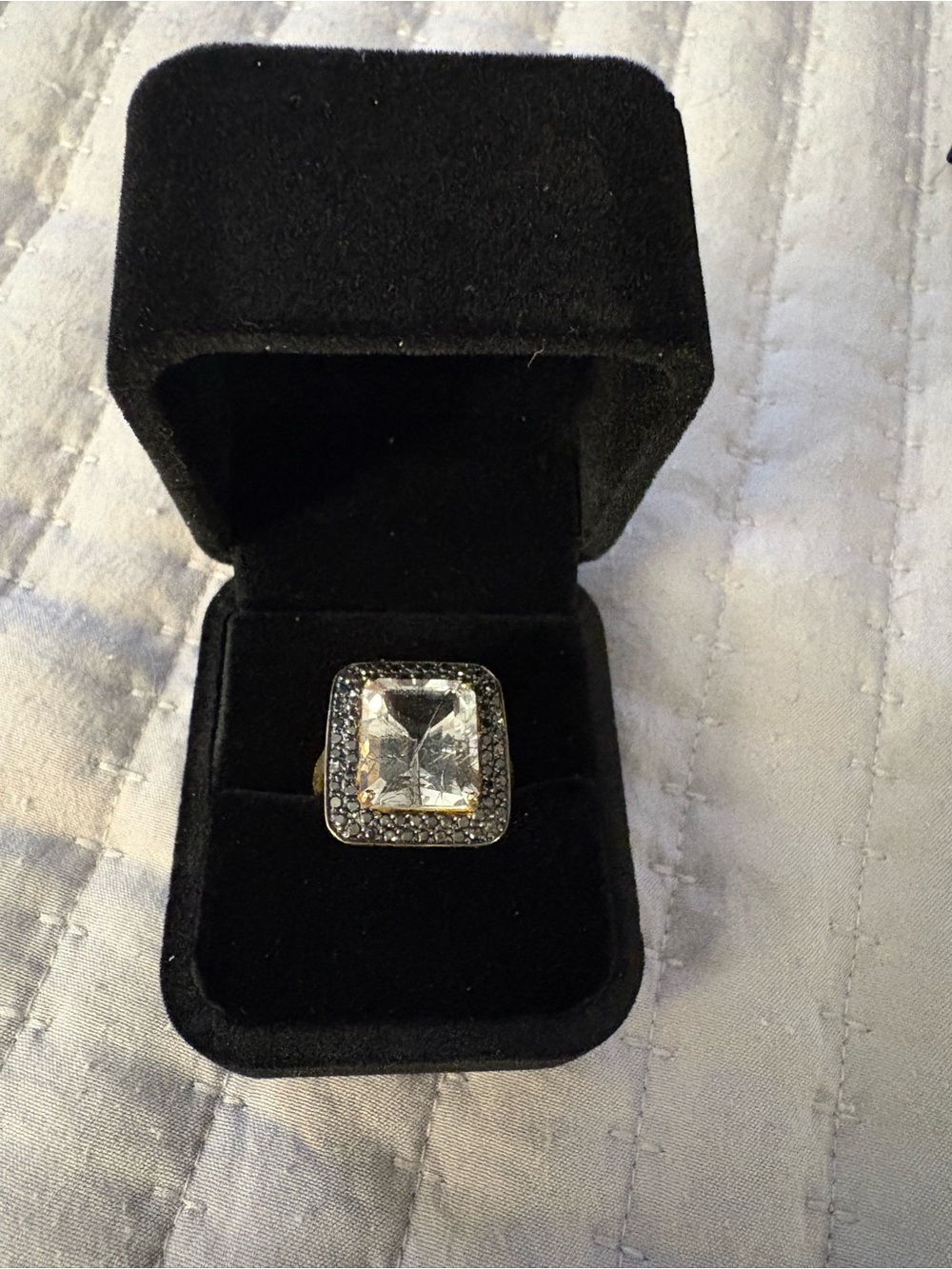 10k yellow gold rutilated quartz black diamond ring size 10